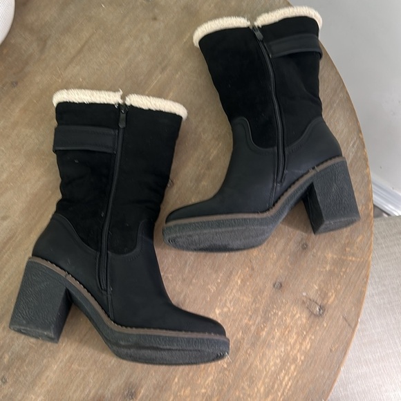 Scarpini Black Faux Leather Suede Boots Mid Calf Block Rubber Heel EU Size 37 - Picture 8 of 17